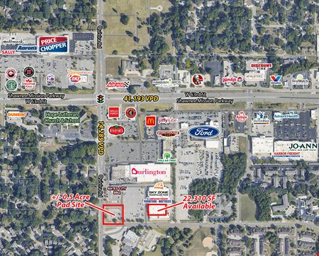 A look at Shawnee Marketplace - Junior Box for Lease - Pad Site for Sale or Ground Lease Commercial space for Sale in Shawnee