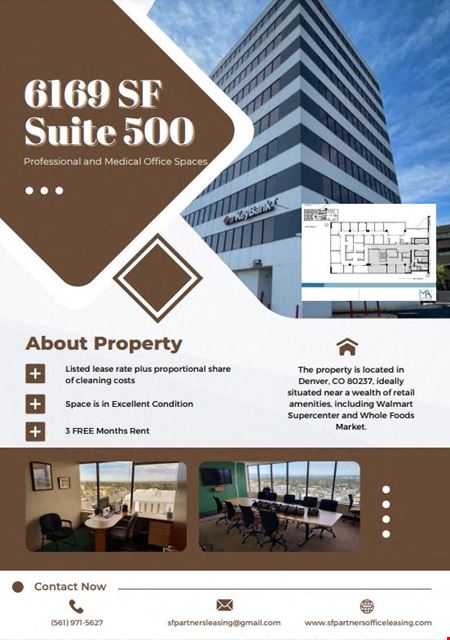 A look at 3,000 SF - 6,169 SF Suite 500 Professional and Medical Office Space commercial space in Denver